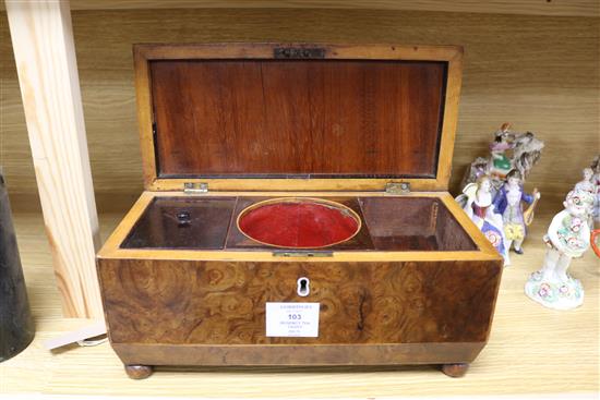 A Regency burr yew tea caddy